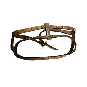 Leather Harness Studded Brown Silver Small Dog 12-14" Vintage Edgy Cool